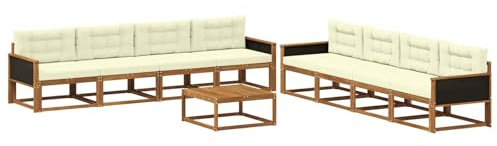 vidaXL Outdoor-Sofagarnitur mit Kissen 9 pcs Natur und Creme, Garten-Sofa Set, modulare Lounge für draussen, wetterfestes Mobiliar, robuster Pool-Bereich