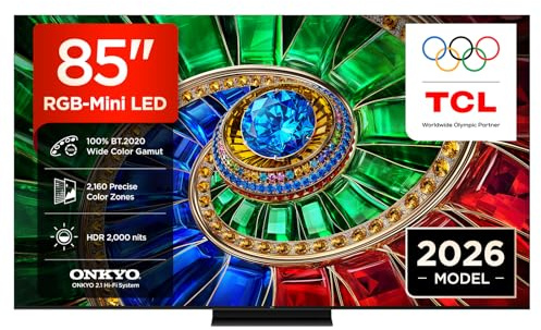 TCL 85RM7L – Smart TV RGB‑Mini LED 4K HDR10+ da 85, 2.000nit | 2,160 Precise Color Zones, Dolby Vision IQ & Atmos, 2.1 Onkyo Sound, Game Master, 144Hz VRR, Apple AirPlay 2