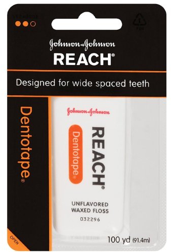Reach Dentotape gewachste Zahnseide mit extra breiter Reinigungsfläche für große Zahnzwischenräume ohne Geschmack, 91 m (3 Stück)