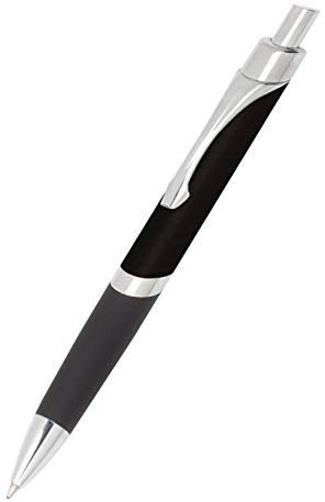 ONLINE Druck-Kugelschreiber Sporty Schwarz, Aluminium-Kulli, auswechselbarer Mine, dokumentenecht, blau schreibend, Metallclip