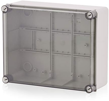 Aufputz Installationsgehäuse, Abzweigkasten Kunststoffgehäuse mit Scharnierschraube | 240x190x90mm | IP65 | Transparenter Deckel Verteilerkasten Leergehäuse Industriegehäuse, Abzweigdose