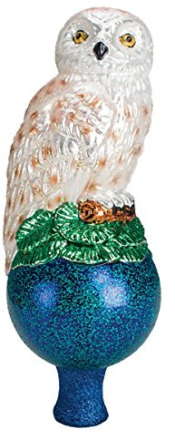 Old World Christmas Snowy Owl Tree Top Glass Blown Ornament for Christmas Tree, Handcrafted Holiday Decoration, Tree Topper Collection
