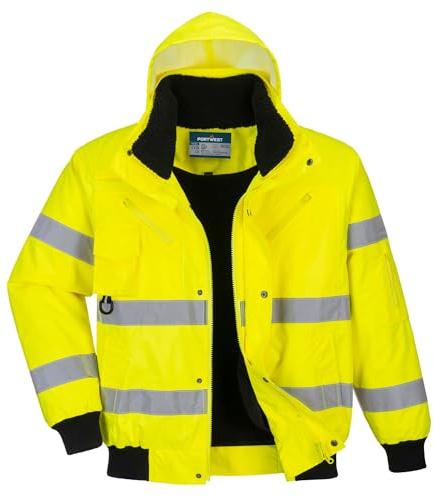 Portwest C467 Hi-Vis 3-in-1 Bomber Jacket Long Sleeve Knitted Cuffs and Hem | Yellow, 2X Large, EN ISO 20471 Class 3, EN 343 Class 3:1, UPF 40+, Secure Storage, 2 Side Zip Pockets, Hook and Loop Closure