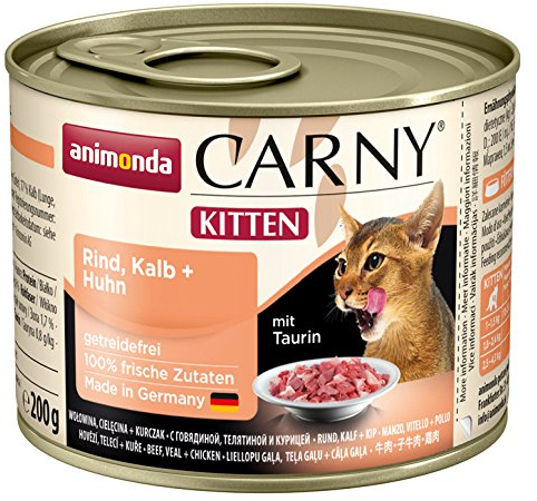 Animonda Katzenfutter Carny Kitten Rind, Kalb Plus Huhn natürlich getreidefrei und ohne Zucker, 12er Pack (12 x 200 g)