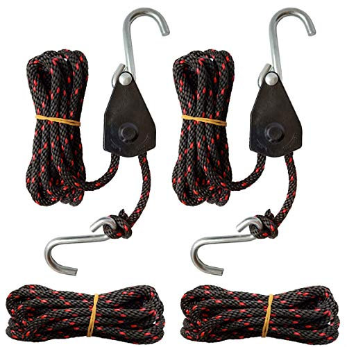 FishYuan Sentry Ratchet Kayak and Canoe Bow and Stern Tie Downs 1/4 Grow Light Heavy Duty Adjustable Rope Hanger (2-Pack)