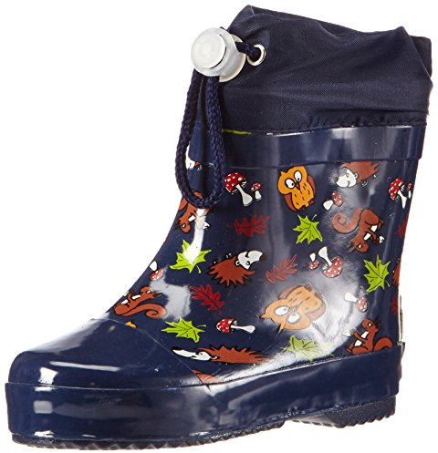 Playshoes Stivali In Gomma Foderati A Semialbero, Stivali In Gomma Foderati A Semialbero Unisex - Bambini e ragazzi, Animali Della Foresta Blu Marino, 26 EU