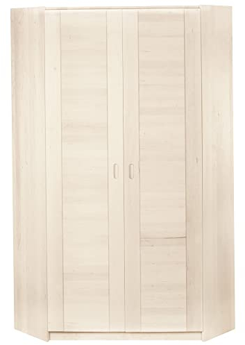 BioKinder Eckkleiderschrank Eckschrank Kinder-Kleiderschrank Emil aus zertifiziertem Massivholz Kiefer Naturweiß lasiert 204 x 95 x 32 cm