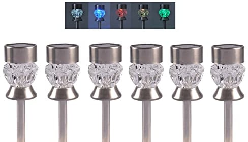 BURI 6er Set LED Solarleuchten Garten 23cm Farbwechselfunktion mit Akku Einschaltautomatik Edelstahl Solarlampen für Außen Balkon Deko Gartenbeleuchtung Lampe Gartenleuchten Solar Terrassen Deko
