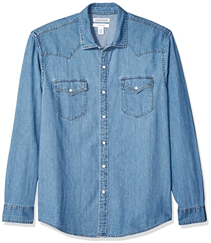 Amazon Essentials Men's Regular-Fit Long-Sleeve Denim Shirt, Light Blue, L