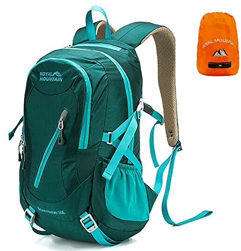 LOCAL LION Wanderrucksack Fahrradrucksack Trekkingrucksack 30L für Damen & Herren mit Regenschutz zum Wandern Trekking Camping Fahrradfahren Sport Uni Schule (grün 30L mit oberer Tasche)