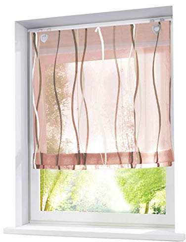 Raffrollo mit farbigen Wellen Druck Rollos Schlaufen Voile Vorhang (BxH 100x140cm, Sand mit U-Haken)