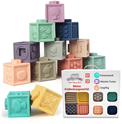 BabyToLove Mes Premiers Cubes éducatifs | Cubes sensoriels empilables pour bébé | Jouet d’éveil Moteur et sensoriel | Activité ludique dès la Naissance