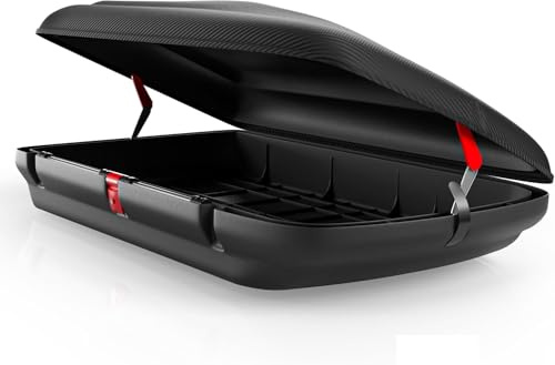 Dachbox BA320 carbonlook + Relingträger CRV107 kompatibel mit VW Golf Sportsvan 5 Türer ab 2014