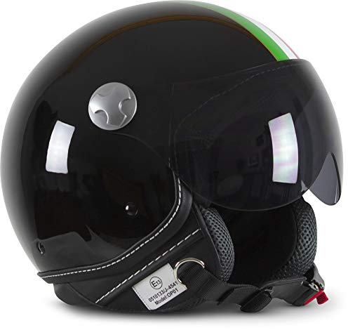 ARMOR HELMETS® AV-84 „Italy Black“ · Jet-Helm · Motorrad-Helm Roller-Helm Scooter-Helm Moped Mofa-Helm Chopper Retro Vespa Vintage · ECE 22.05 Visier Schnellverschluss Tasche XS (53-54cm)