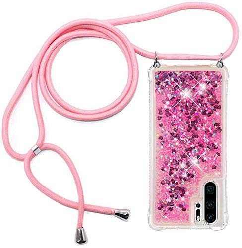 Collier pour Huawei P30 Pro Coque-Glitter Liquide Étincelle Étui,Glitter Paillette Brillante Quicksands Liquide Transparente Silicone TPU Case Housse,Collier avec Réglable Cordon Lanière