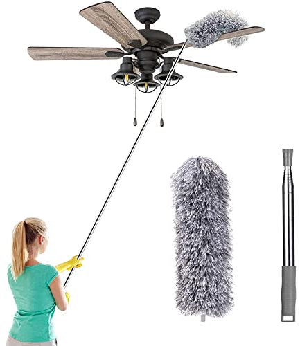 Microfiber Duster with 100 Extension Pole, Telescoping Feather Dusters for Cleaning Cobweb, High Ceiling, Ceiling Fan, Blinds, Furniture, Keyboard, Cars