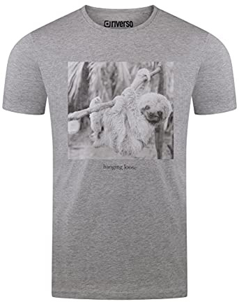 riverso Herren T-Shirt RIVCharly Fotodruck Rundhals Kurzarm Tee Shirt Regular Baumwolle Tierdruck Blau Weiß Grau Grün S M L XL XXL 3XL 4XL 5XL