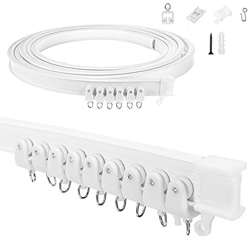 Bendable Ceiling Curved Curtain Track, 3m Flexible Ceiling Curtain Track Mount with fitting for Curtain Rail with Track Curtain System Bed Curtains, Shower Room Divider, bay windows, RV (3 Meters)