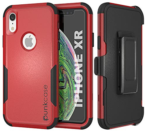 Punkcase for iPhone XR Belt Clip Holster Case [Patron Series] 4-1 Rugged & Protective Multilayer Phone Cover W/Integrated Kickstand for iPhone XR (6.1) (2018) [Red-Black]