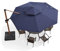 PURPLE LEAF Alu Holzoptik Ampelschirm Sonnenschirm Ø 330 cm Drehbar Neigbar Kippbar Gartenschirm Groß 360° Drehbar mit Kurbel Doppeldach, XXL, Marineblau