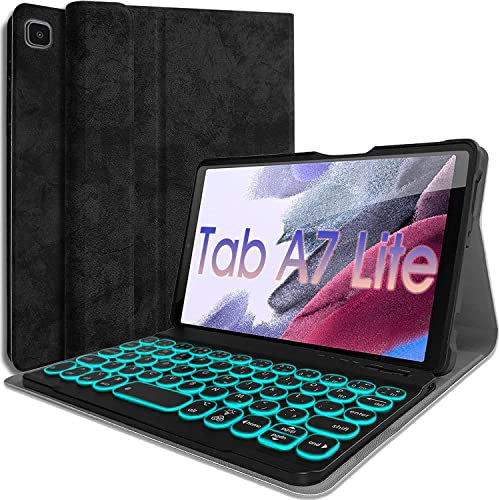Nanhent Backlit Keyboard Case for Samsung Galaxy Tab A7 Lite 8.7 inch 2021 Model (SM-T220/T225/T227), Premium PU Cover Case with 7 Colors Backlight Magnetically Detachable Wireless Keyboard (Black)