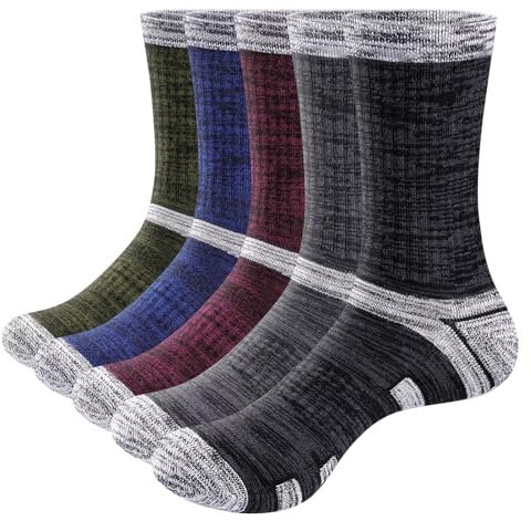 YUEDGE Sportsocken Herren, Baumwolle Herrensocken Crew Wandersocken mit Dicke Frotteesohle, Arbeitssocken, Tennissocken für Herren 43-46, Mehrfarbig 5 Paar