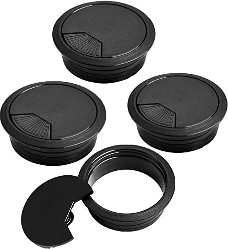 Lanjue 4PCS Desk Cable Grommet, 60mm(2.4inch) Black Desk Grommet Cord Plastic PC Computer Cable Wire Hole Cover for Home Office