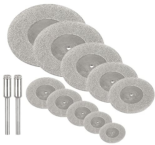 Mesee 10 Pieces Mini Diamond Cutting Wheel Kit, Assorted Metal Cutoff Discs with Mandrel Shank Rotary Cutter Tool Accessory for Tile Cutting Blade Stone - Cutting Dia. 16mm - 60mm