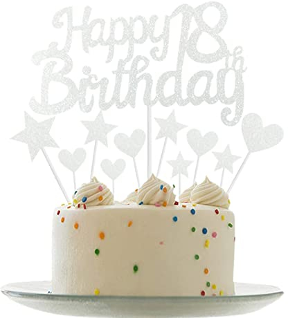 Personalised Happy 18th Birthday Cake Toppers Silver Cake Decorations for Girls Boys Kid 18th Birthday Cake Cupcake Topper, Glitter Cakes Decoration for 18 Birthday Anniversary Party Supplies