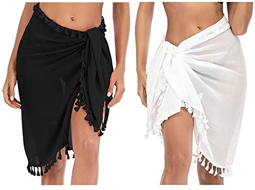 CINY 2 piezas de Pareos De Playa Para Mujer, Para Cubrirse, Bufanda, Ropa De Playa, Faldas Con Borla De Gasa, Playa, Chal Multifuncional, Traje De Baño, Bikini Para Mujeres y Niñas