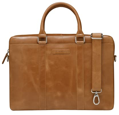 dbramante1928 - Nordborg Laptoptasche 15 Zoll für Damen & Herren - Aktentasche mit abnehmbarem & verstellbarem Schultergurt - Aus echtem Vollnarbenleder - Tan N.E. (2nd Gen)