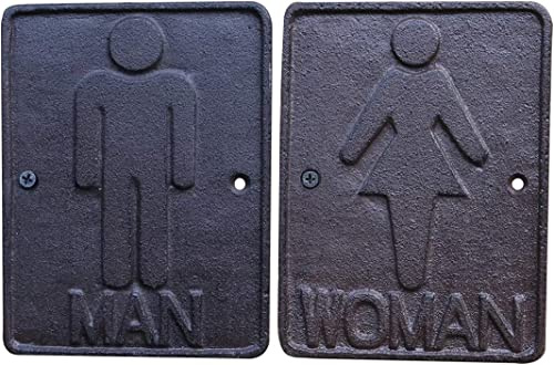 UNISTRENGH Panneau De Toilette Vintage Homme Femme Panneau De Toilette Panneau D'Information Femmes Hommes Boisson Retour Signe Antique En Fonte Rustique