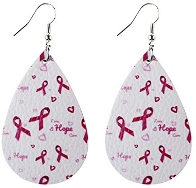 Orecchini di consapevolezza del cancro al seno in pelle orecchini a nastro rosa leggero nastro rosso a goccia pendente orecchino a goccia per gioielli da donna, Pelle, In pelle.