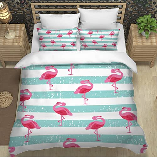 XPINGO Kinder Bettwäsche Flamingo 155x220 cm 3teilig Jungen und Mädchen 100% Mikrofaser Sommer Weiche Winter Warm Bettbezüge 3D Abstraktion Geometrie Bettbezug mit 2 Kissenbezüge 80x80 cm