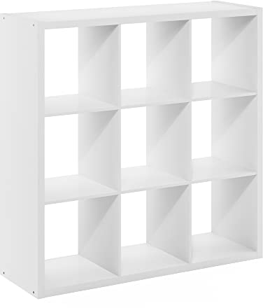 Furinno Cubicle Open Back Decorative Cube Storage Organizer, 9-Cube, White