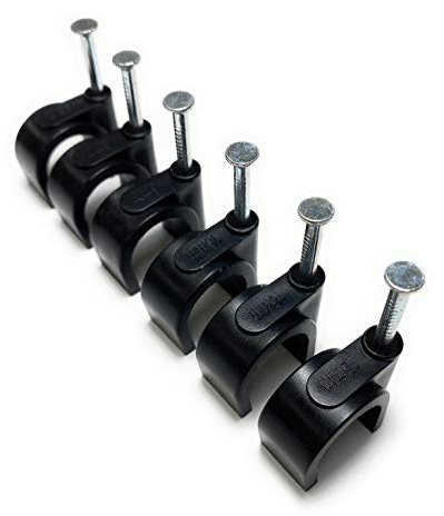 Lot de 100 clips de câble ronds noirs avec clous de fixation, type K (16 mm)