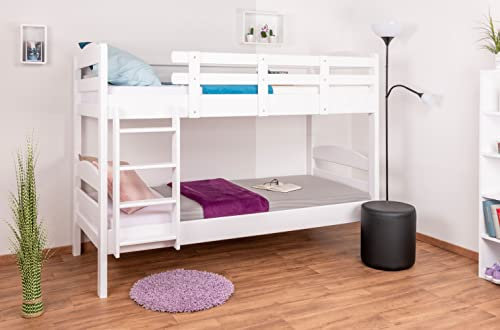 Stockbett für Erwachsene Easy Premium Line K21, Kopf- und Fußteil gerundet, Buche Vollholz massiv Weiß - 90 x 200 cm (B x L), teilbar
