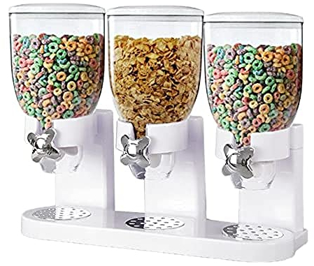 GImLY Müslispender Dreifachkanister Müslispender Cornflakes-Spender für Frühstück Speisekammer Cornflakes Müsli-Organizer für Lebensmittel für die Küche Müslispender Wandmontage-Weiß||6L