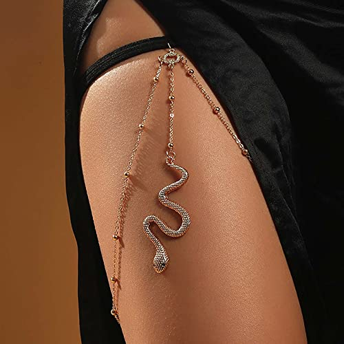 Atentuyi Punk Schlange Bein Kette Perlen Oberschenkel Kette Gold Oberschenkel Bein Kette Elastische Geschirr Bikini Schlange Körper Kette Strand Boho Perlen Oberschenkel Schmuck Für Frauen Mädchen