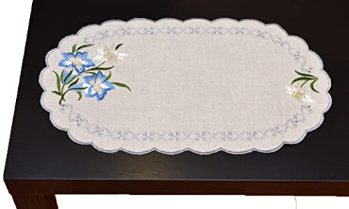rustikales Deckchen Edelweiß oval blau 28x48 cm