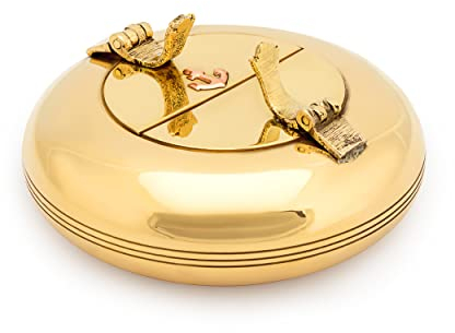 NKlaus 8,5cm Doppelklappascher rund Messing massiv gold Anker Aschenbecher maritim für Boot und Terrasse 11506