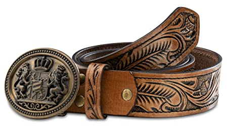 Schöneberger Trachten Couture Trachtengürtel Elias aus Büffel-Leder - Handmade Unikat Ledergürtel - hand-geschnitzter und hochwertiger Lederhosen Gürtel Elias (BW 110 (54-56))