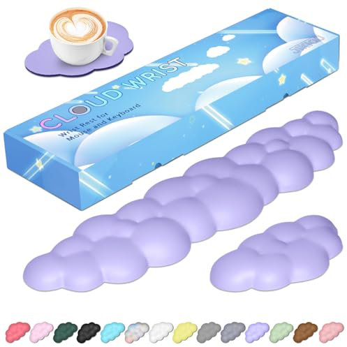 JIKIOU Upgrade Leather Cloud Keyboard Wrist Rest, Cloud Wrist Rest with Non-Slip PU Base, Comfortable Memory Foam Wrist Rest for Computer Laptop Mac Gaming Office and Pain Relief Christmas Wish Gift