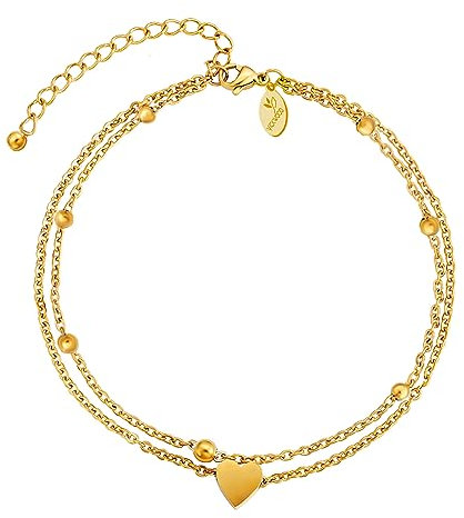 VICKWOOD Damen Fußkette Wasserfest aus Edelstahl 18K Vergoldet Fußkettchen in Gold/Rosegold/Silber/Schwarz Extra Lang 21cm bis 30cm Geschenk für Frauen (Gold-26cm)