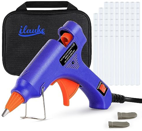 ilauke Hot Glue Gun for Crafting, Hot Stick Glue Gun Kit with 60pcs Sticks & Carrying Case & Finger Caps, 20W Mini Glue Gun for DIY Craft Home Repairs, Heat Up Quickly