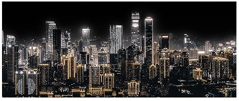 STYLER Faszinierendes Glasbild Shining City - Skyline einer Stadt bei Nacht - 30 x 80 cm - Leicht montierbar - Hochauflösend - Kräftige Farben - Made in Europe