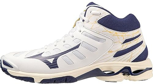 Mizuno Unisex Wave Voltage Mid Volleyballschuhe, Weiß, Blueribbon Mp Gold, 45 EU