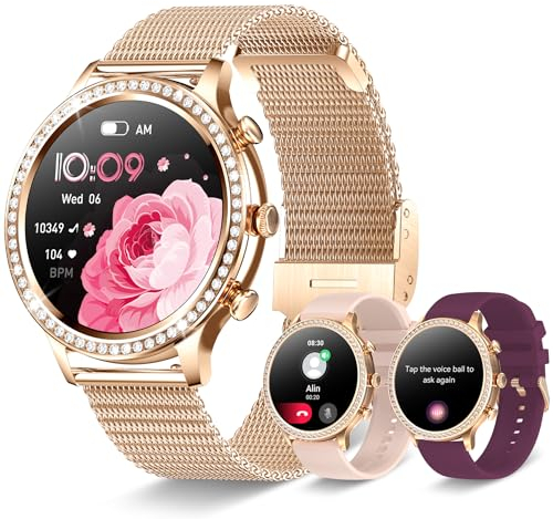 Smartwatch Donna Chiamate e Whatsapp, 1.32'' Orologio Smartwatch Diamante con Cardiofrequenzimetro Contapassi Sonno, IP67 Impermeabile 19 Sports Notifiche Messaggi Orologio Fitness per Android iOS