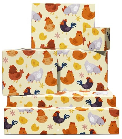 Geschenkpapier mit Bauernhoftieren – 6 Blatt Geburtstagsgeschenkpapier – Hühner – Hahn, Henne, Küken – Geschenkpapier für Kinder – recycelbar – von Central 23