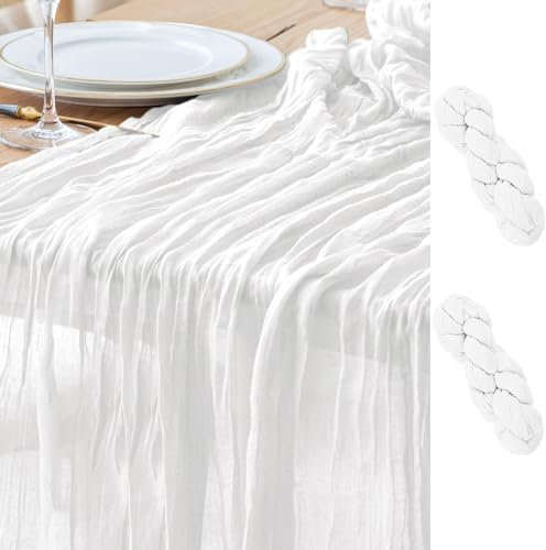 Asee'm Tischläufer aus rustikaler Gaze, transparent, für Hochzeit, Brautparty, Thanksgiving, Weihnachten, 3 m, elfenbeinfarben, 2 Stück